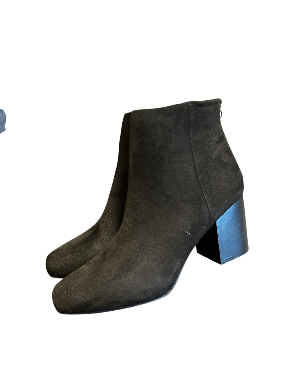 Journee Collection Black Faux Suede Ankle Boots Square Toe Back Zip Size 10